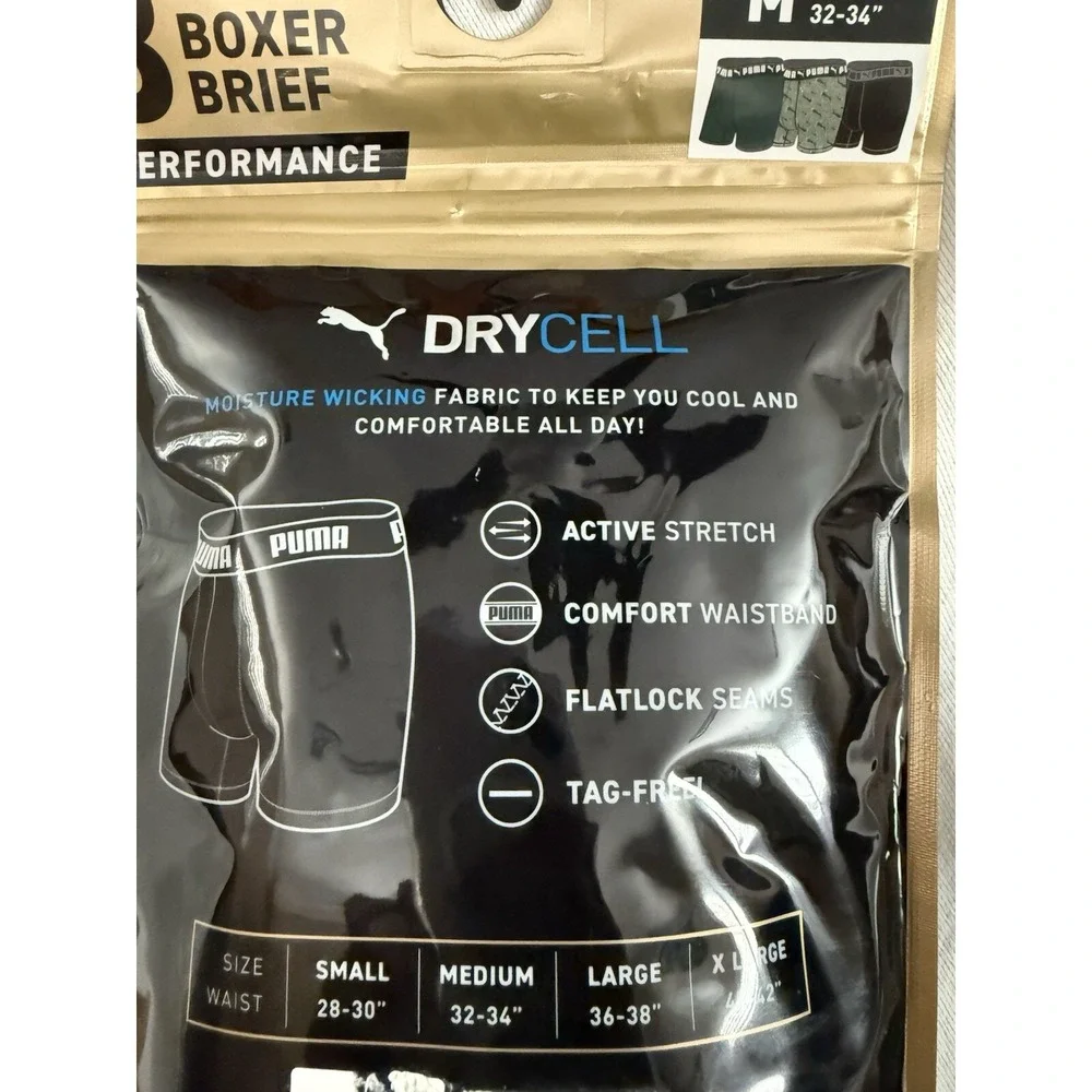 NEW PUMA SPORTSTYLE PERFORMANCE BOXER BRIEFS 3 PACK UNDERWEAR MENS MEDIUM 32-34